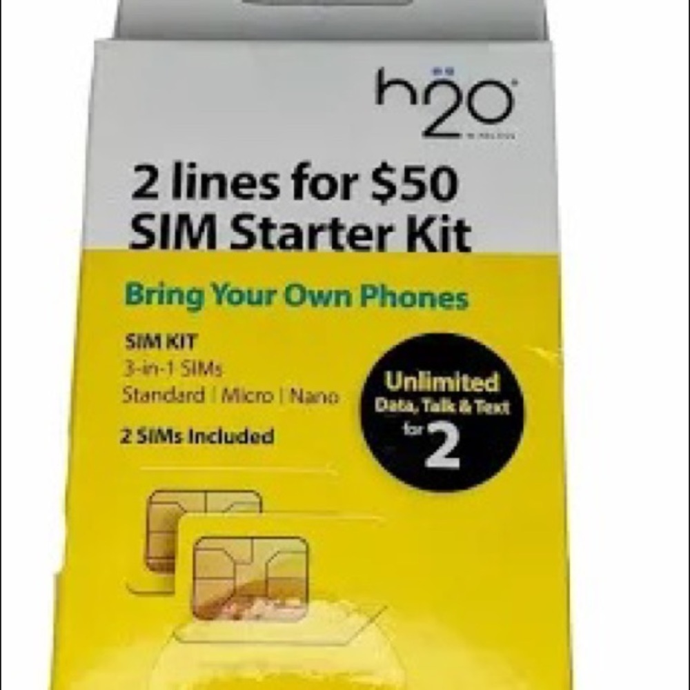 h20 Wireless 2 Lines For $50 SIM Starter Kit 3-in-1 Unlimited Data Talk Text